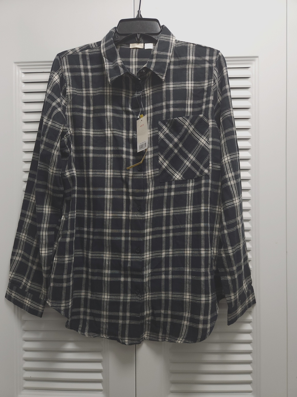 Esmara Women’s Plaid Button-Up Shirt Medium Black & White 100% Cotton NWT